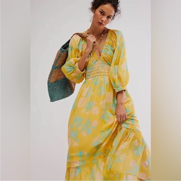 Free People Golden Hour Border Maxi Dress Yellow - Picture 2 of 9